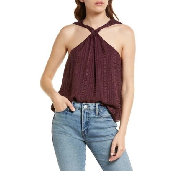 Frame Denim Tops - Frame Draped Textured Silk Halter Top in Cabernet size M (b11, b47)